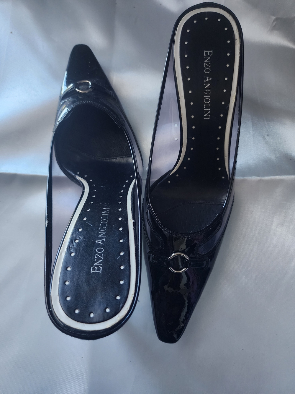 Enzo Angiolini Black Patent Pointed Toe Slip-On Heels